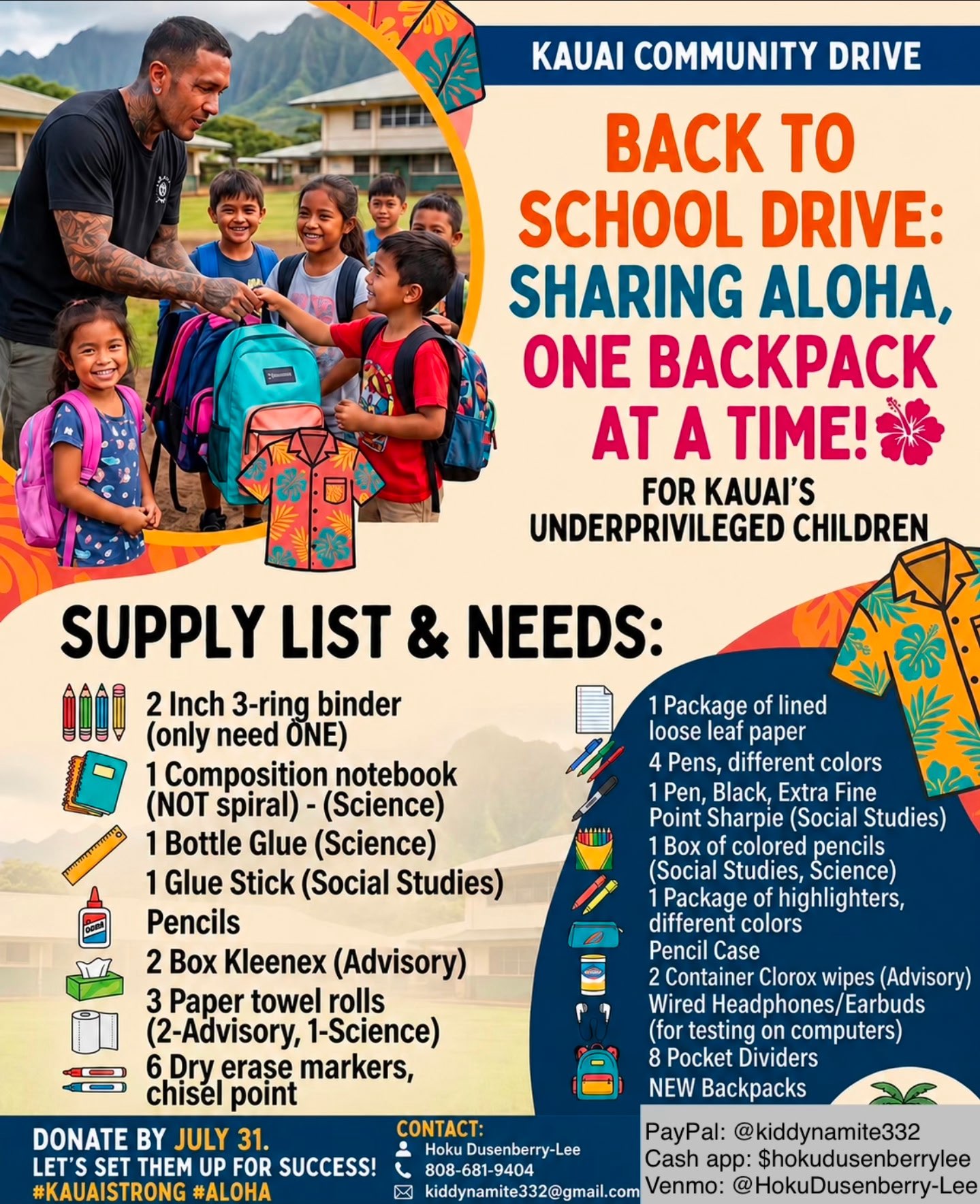 Kauai Community Back to School Drive flyer